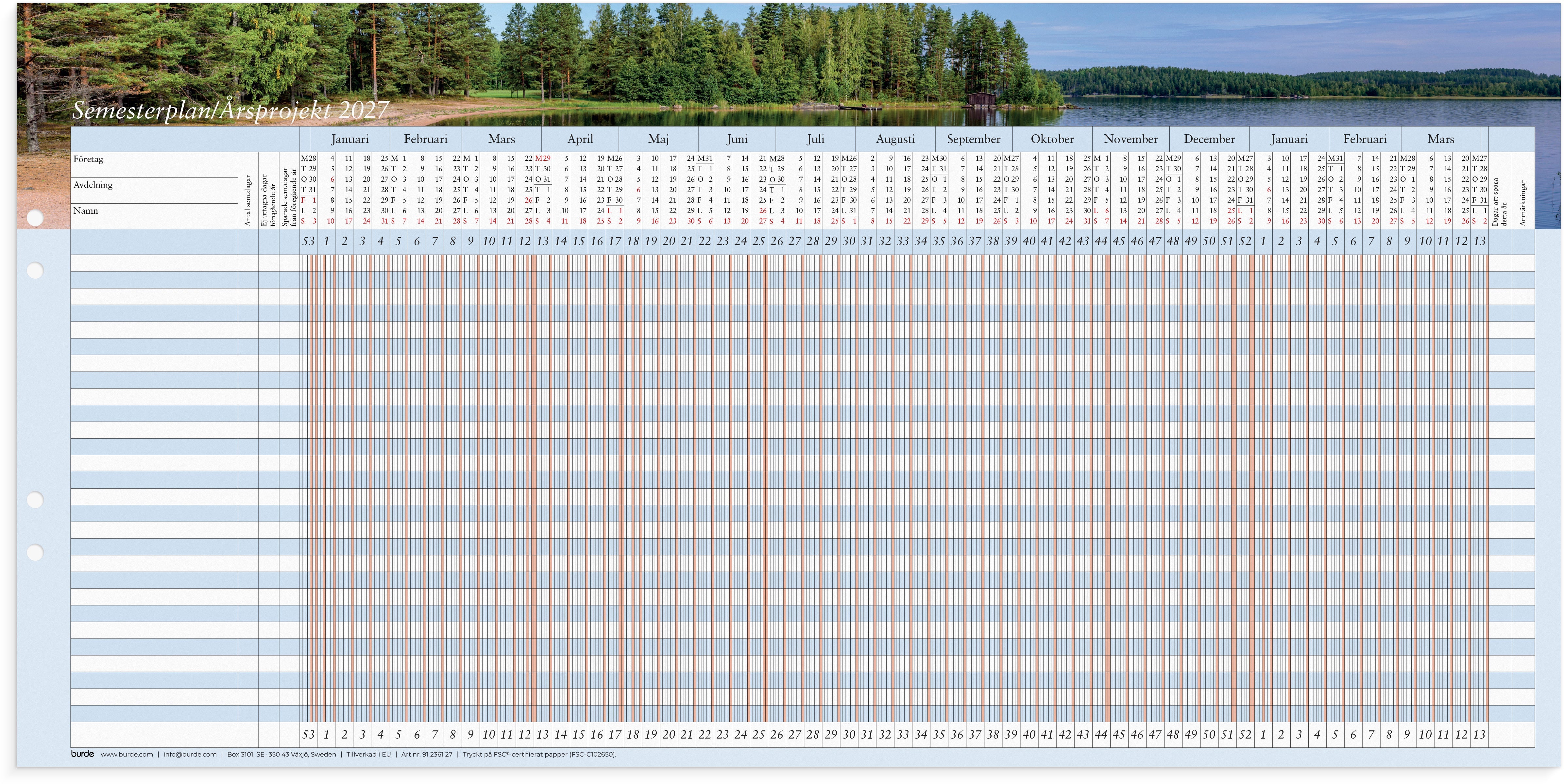 Produktbild - VF7009410 - Almanacka semesterplan 2027 1 jan 2027-4 april 2027 600x297mm