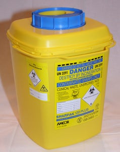 Produktbild - 85604 - Burk för stickande och skärande avfall ADR-godkänd 12,0L 26,8x23,9x32,5cm