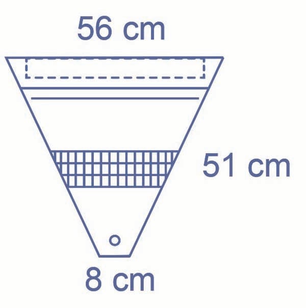 Produktbild - 65038 - Uppsamlings- och spolpåse trattformad med häftkant och avtappningsport 51x56cm