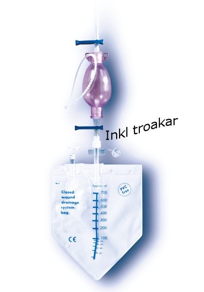 Produktbild - 44416 - SUGDRÄN M BOLL KAT CH14 PÅSE 700ML INKL TROAKAR UNDERTRYCK 75MM/HG