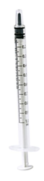 Produktbild - 62262 - Injektionsspruta enkelgraderad luer-lock centrerad med 0,01ml gradering 1ml