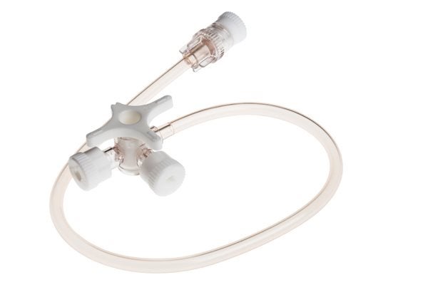 Produktbild - 57363 - 3-vägs infusionskran med makroslang 25cm roterande luer-lock