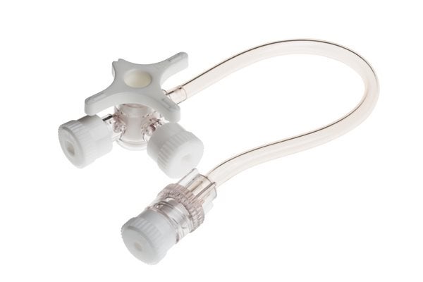 Produktbild - 57362 - Infusionskran 3-vägs med makroslang 10cm och roterande luer-lock