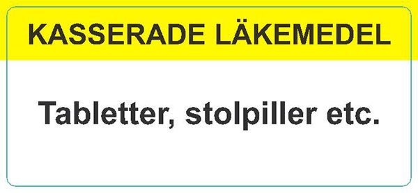 Produktbild - 62544 - Etikett Kasserade läkemedel gul/vit med svart text 90x40mm 100st/rulle