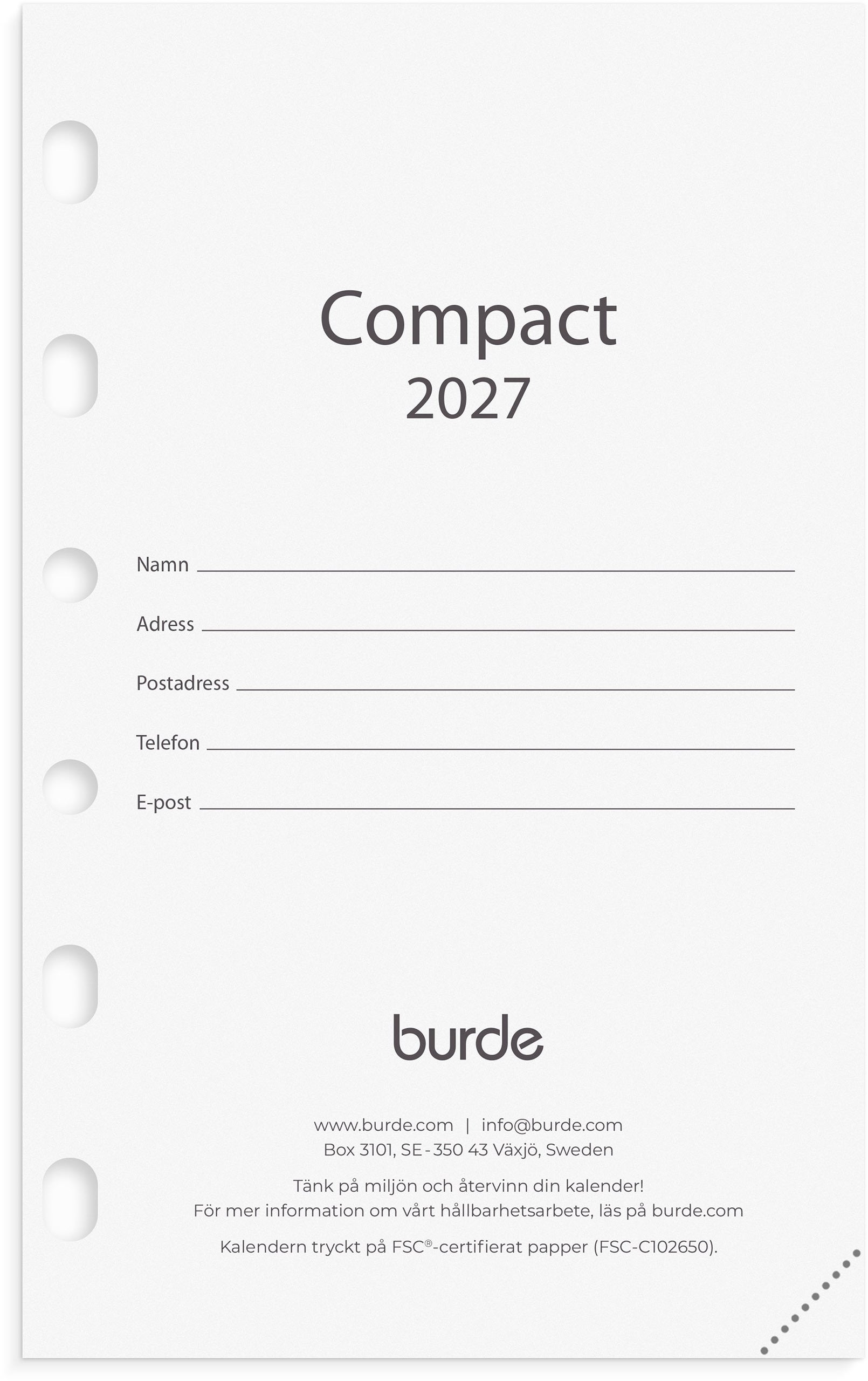 Produktbild - VF7009400 - Almanacka Compact kalendersats 2027 1 vecka/uppslag 79x127mm