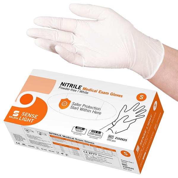 Produktbild - 63881 - Undersökningshandske nitril vit strl S