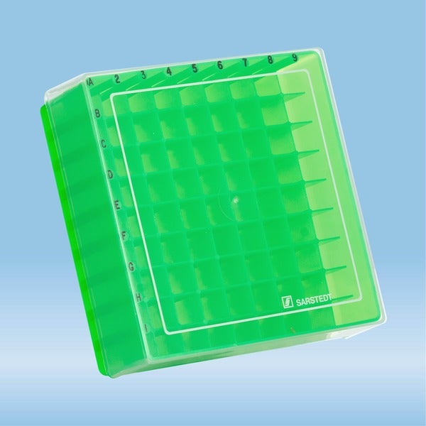 Produktbild - VF000183675 - Förvaringsbox med insats för 81 mikrorör och kryorör höjd plast grön 45mm