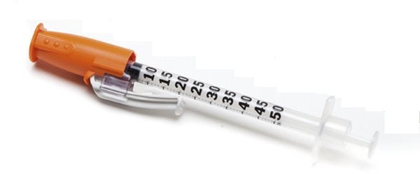 Produktbild - 52743 - Insulinspruta med stickskydd och fast kanyl 0,5ml 30G 8mm