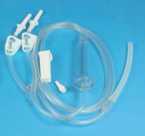 Produktbild - 59612 - Urinspolaggregat dubbelt med rullklämma och droppkammare 150cm