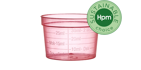 Produktbild - 66108 - Medicinbägare bred förnybar ECO röd plast 30ml Ø47x32mm