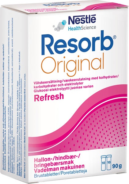 Produktbild - 60012 - Resorb Vätskeersättning hallon 90g 2x10 tabletter
