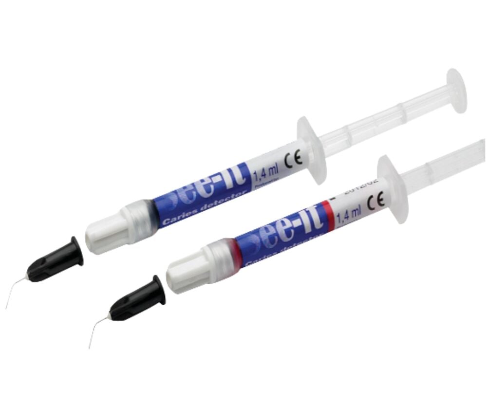 Produktbild - VF000176734 - Kariesdetektor i spruta inklusive applikationsspetsar blå