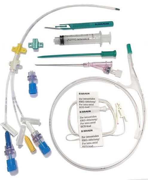 Produktbild - 58369 - CVK-set 3-lumen med EKG-kabel och avstängning 7Fr 16/18/18G 150mm